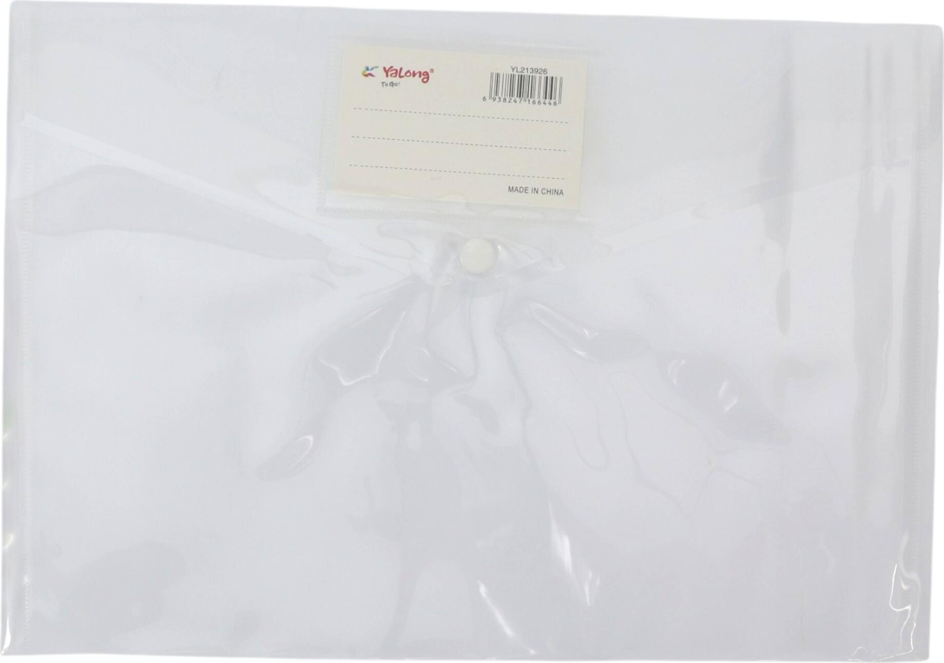 YaLong YL213926 A4 Transparent Plastic Document Folder with Snap Button Closure