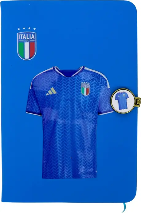 Carnet de note Echipa Nationala de Fotbal Italia, Coperta Albastra cu Logo FIGC si Design Jersey, Include Pandantiv Circular cu Jersey