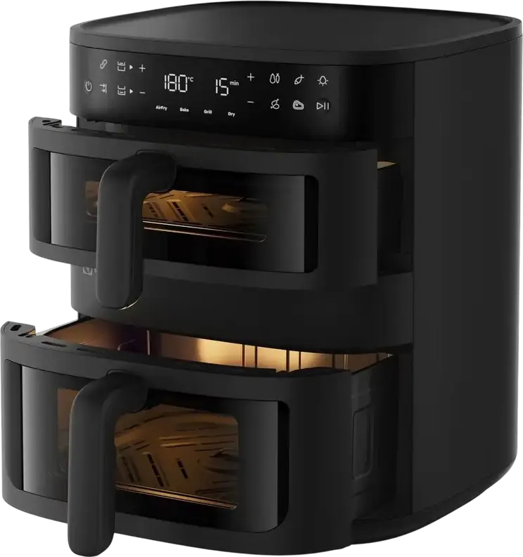 Аэрофритюрница с двумя корзинами Electrolux EAFD11B Series 800, 11 л, 2700 Вт, функции Sync Finish и Link Cook, 8 программ, смотровые окна, черный