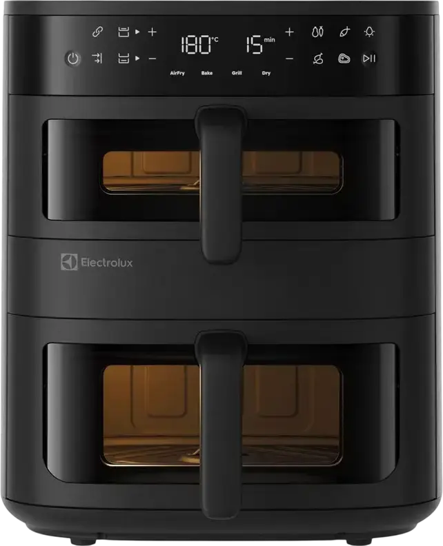 Аэрофритюрница с двумя корзинами Electrolux EAFD11B Series 800, 11 л, 2700 Вт, функции Sync Finish и Link Cook, 8 программ, смотровые окна, черный
