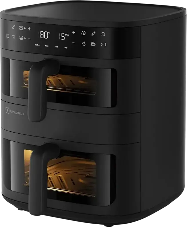 Аэрофритюрница с двумя корзинами Electrolux EAFD11B Series 800, 11 л, 2700 Вт, функции Sync Finish и Link Cook, 8 программ, смотровые окна, черный