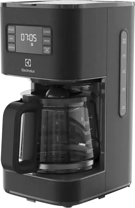 Cafetiera Electrolux E5CM1-6AN cu Filtru, 1080W, Rezervor Apa 1.37L, Capacitate 10 Cani, Programare Digitala, Inox si Plastic, Negru