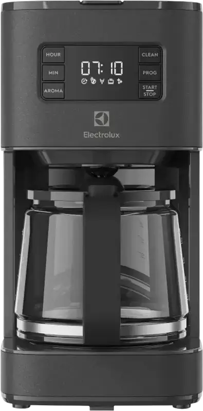 Cafetiera Electrolux E5CM1-6AN cu Filtru, 1080W, Rezervor Apa 1.37L, Capacitate 10 Cani, Programare Digitala, Inox si Plastic, Negru