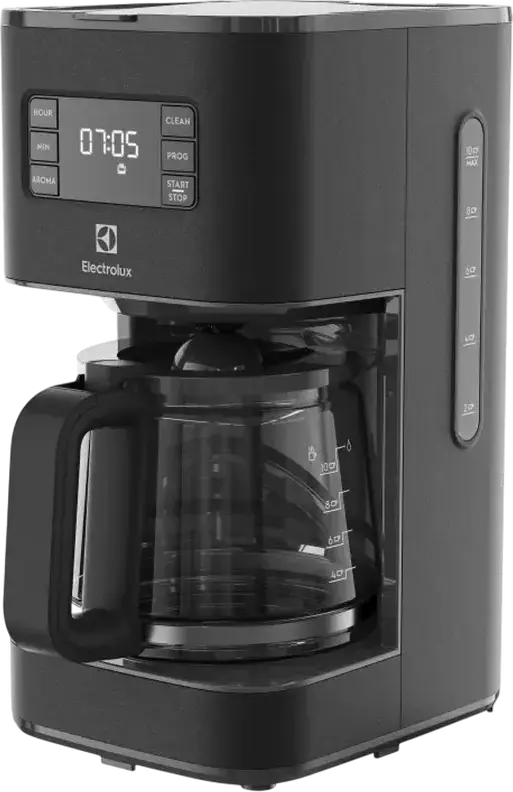 Cafetiera Electrolux E5CM1-6AN cu Filtru, 1080W, Rezervor Apa 1.37L, Capacitate 10 Cani, Programare Digitala, Inox si Plastic, Negru