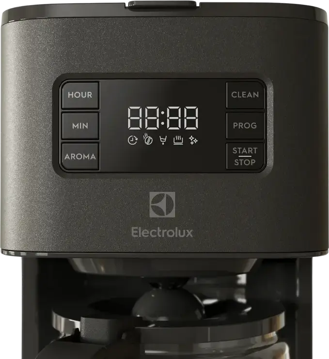 Cafetiera Electrolux E5CM1-6AN cu Filtru, 1080W, Rezervor Apa 1.37L, Capacitate 10 Cani, Programare Digitala, Inox si Plastic, Negru