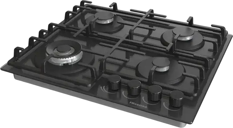 Встраиваемая газовая варочная панель Hisense GG663B, 4 конфорки с WOK, черное стекло, чугунные решетки, 60 см, газ-контроль, электроподжиг