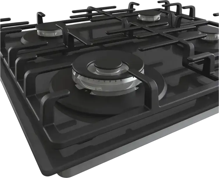 Встраиваемая газовая варочная панель Hisense GG663B, 4 конфорки с WOK, черное стекло, чугунные решетки, 60 см, газ-контроль, электроподжиг