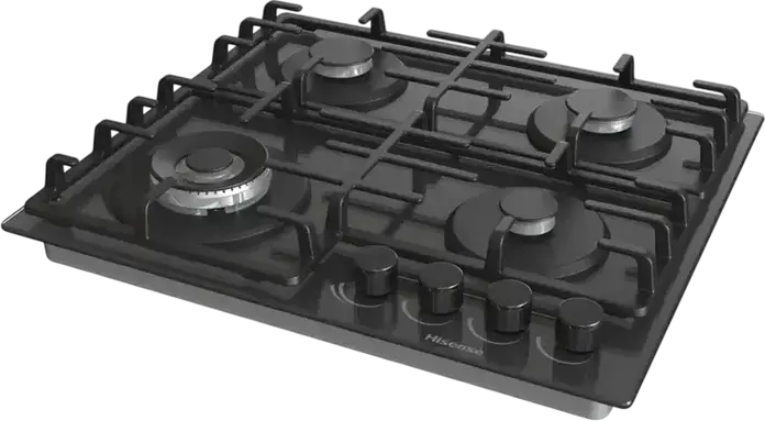 Встраиваемая газовая варочная панель Hisense GG663B, 4 конфорки с WOK, черное стекло, чугунные решетки, 60 см, газ-контроль, электроподжиг