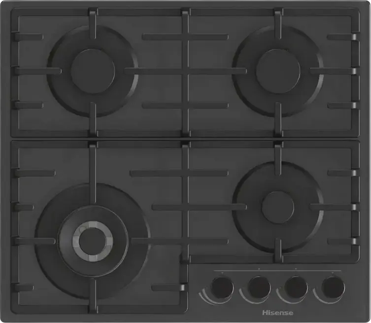 Встраиваемая газовая варочная панель Hisense GG663B, 4 конфорки с WOK, черное стекло, чугунные решетки, 60 см, газ-контроль, электроподжиг