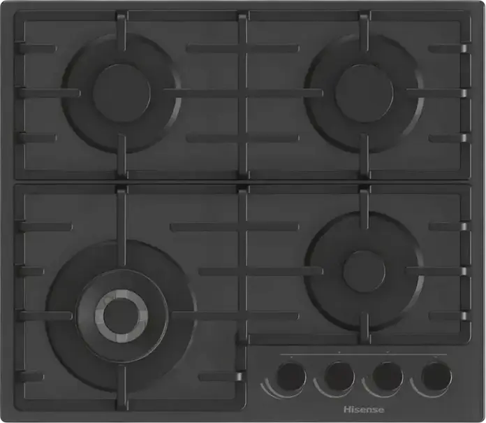 Встраиваемая газовая варочная панель Hisense GG663B, 4 конфорки с WOK, черное стекло, чугунные решетки, 60 см, газ-контроль, электроподжиг