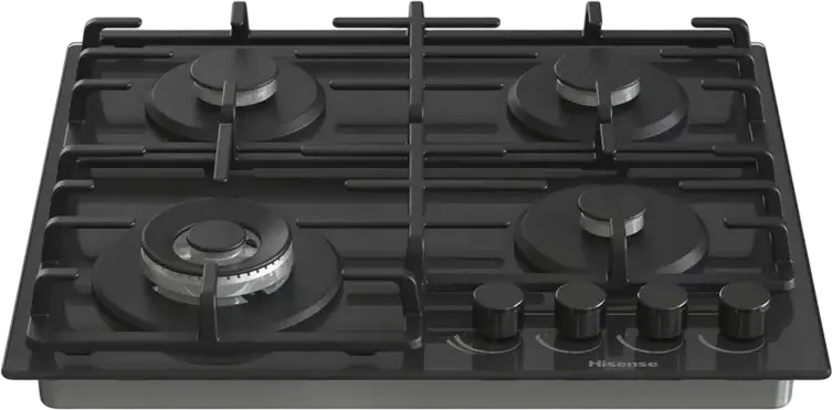Встраиваемая газовая варочная панель Hisense GG663B, 4 конфорки с WOK, черное стекло, чугунные решетки, 60 см, газ-контроль, электроподжиг