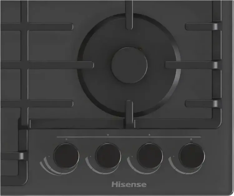 Встраиваемая газовая варочная панель Hisense GG663B, 4 конфорки с WOK, черное стекло, чугунные решетки, 60 см, газ-контроль, электроподжиг
