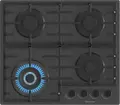 Встраиваемая газовая варочная панель Hisense GG663B, 4 конфорки с WOK, черное стекло, чугунные решетки, 60 см, газ-контроль, электроподжиг