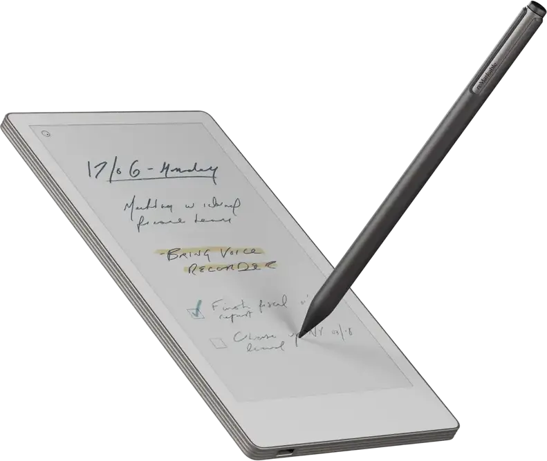 Set de 3 piese reMarkable Paper Pro Move: Tabletă Color E Ink Gallery 3 de 7.3", Marker Plus, Cover Book Folio din Piele Neagră, 64GB, 2GB RAM, Wi-Fi