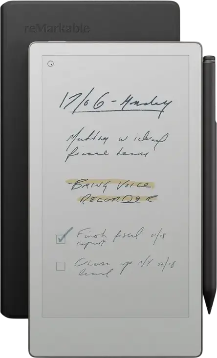 Set de 3 piese reMarkable Paper Pro Move: Tabletă Color E Ink Gallery 3 de 7.3", Marker Plus, Cover Book Folio din Piele Neagră, 64GB, 2GB RAM, Wi-Fi
