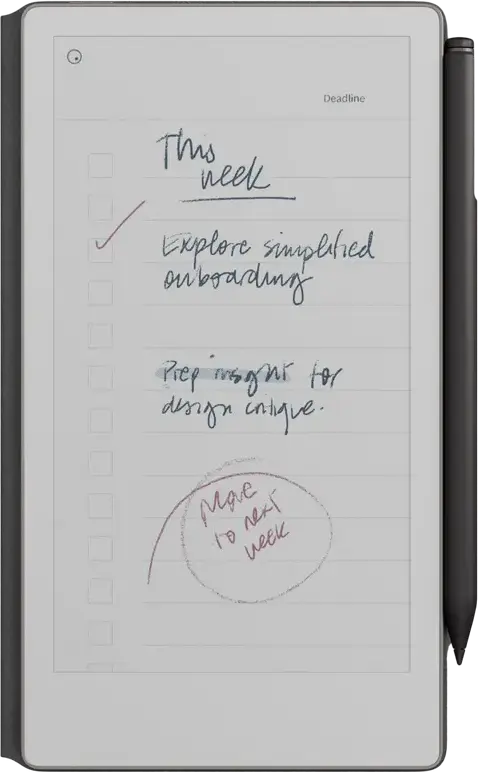 Set de 3 piese reMarkable Paper Pro Move: Tabletă Color E Ink Gallery 3 de 7.3", Marker Plus, Cover Book Folio din Piele Neagră, 64GB, 2GB RAM, Wi-Fi