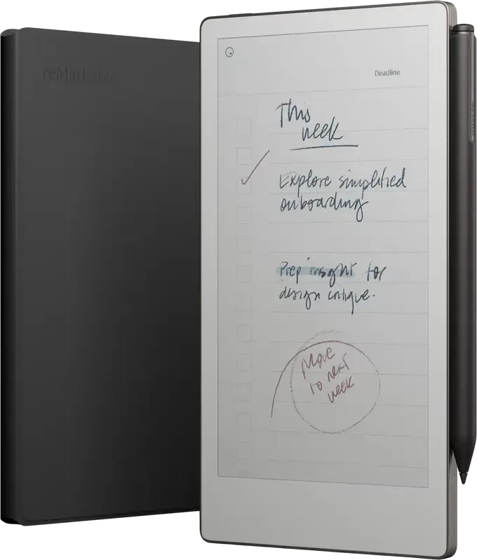 reMarkable Paper Pro Move 7.3" Bundle 2/64GB with Marker Plus Book Folio Cover, Leather Black