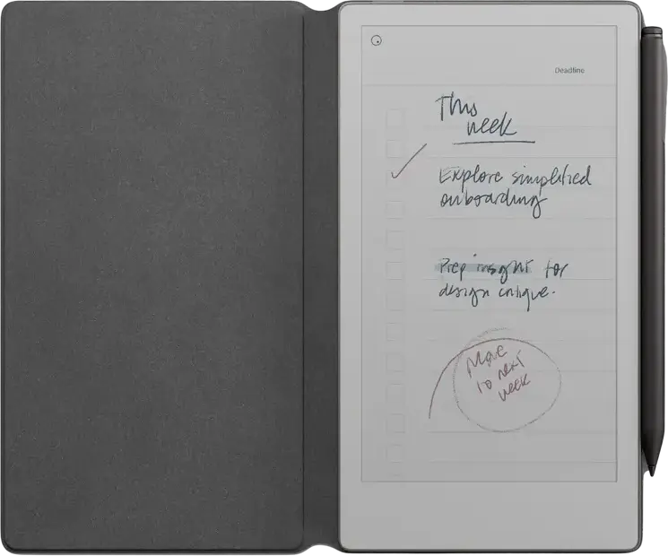 Set de 3 piese reMarkable Paper Pro Move: Tabletă Color E Ink Gallery 3 de 7.3", Marker Plus, Cover Book Folio din Piele Neagră, 64GB, 2GB RAM, Wi-Fi