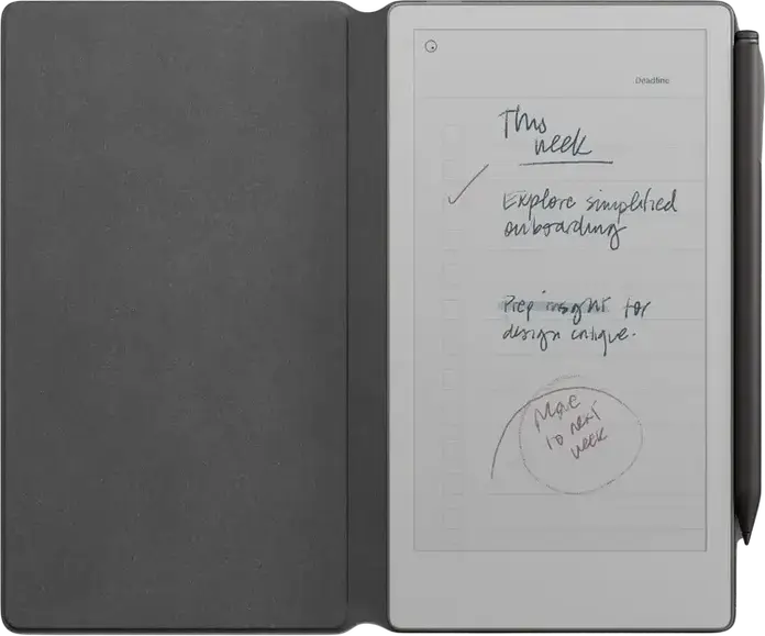 Set de 3 piese reMarkable Paper Pro Move: Tabletă Color E Ink Gallery 3 de 7.3", Marker Plus, Cover Book Folio din Piele Neagră, 64GB, 2GB RAM, Wi-Fi