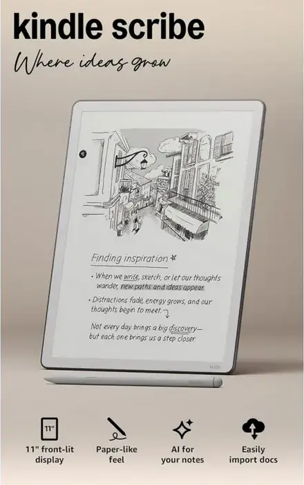 Amazon Kindle Scribe Gen 3 (2025) E-Reader cu Ecran E Ink Carta de 11 inch 300 ppi 32GB 2GB RAM Graphite, cu Pen Premium, Note AI, Wi-Fi, Bluetooth