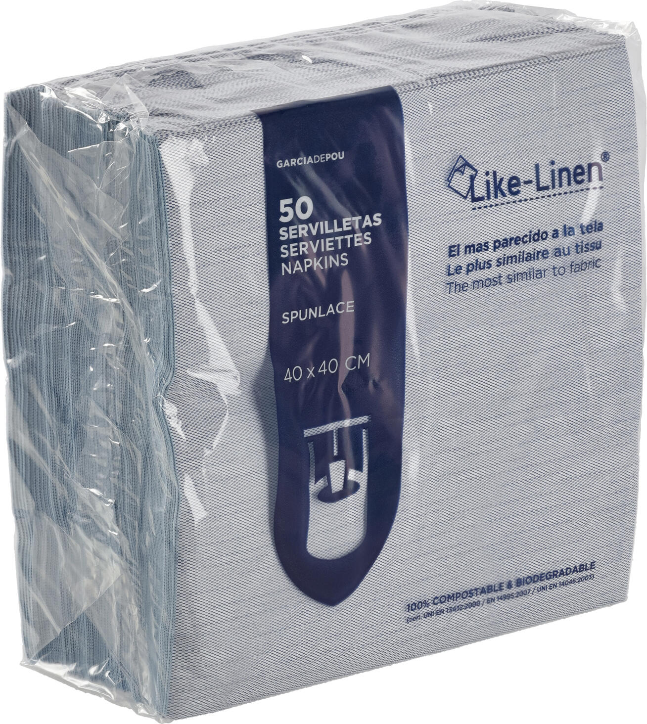 Garcia De Pou Like-Linen Spunlace Non-Woven Napkins, 40x40 cm, Blue, Biodegradable and Compostable, Set of 50 Pieces