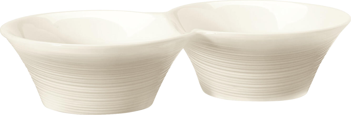 VEGA LUSINI Solutions GmbH Twin bowl Skyline Twin-Schale Skyline Twin bowl Skyline; 120 ml, 18x9.5x4 cm (LxWxH); cream white; 4 piece / pack Twin-Schale Skyline; 120 ml, 18x9.5x4 cm (LxBxH); cremeweiß; 4 Stück / Pack Cream colored bone china bowl with relief. Modern design. High resistance. Brilliant glaze. Dishwasher safe and microwaveable. Cremefarbene Schale aus Bone-China mit Relief. Modernes Design. Hohe Widerstandsfähigkeit. Brillante Glasur. Spülmaschinenfest und mikrowellengeeignet.