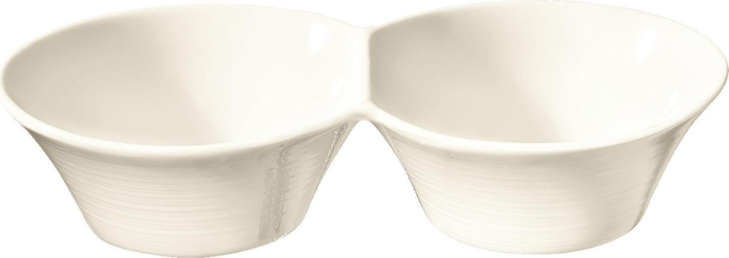VEGA LUSINI Solutions GmbH Twin bowl Skyline Twin-Schale Skyline Twin bowl Skyline; 120 ml, 18x9.5x4 cm (LxWxH); cream white; 4 piece / pack Twin-Schale Skyline; 120 ml, 18x9.5x4 cm (LxBxH); cremeweiß; 4 Stück / Pack Cream colored bone china bowl with relief. Modern design. High resistance. Brilliant glaze. Dishwasher safe and microwaveable. Cremefarbene Schale aus Bone-China mit Relief. Modernes Design. Hohe Widerstandsfähigkeit. Brillante Glasur. Spülmaschinenfest und mikrowellengeeignet.