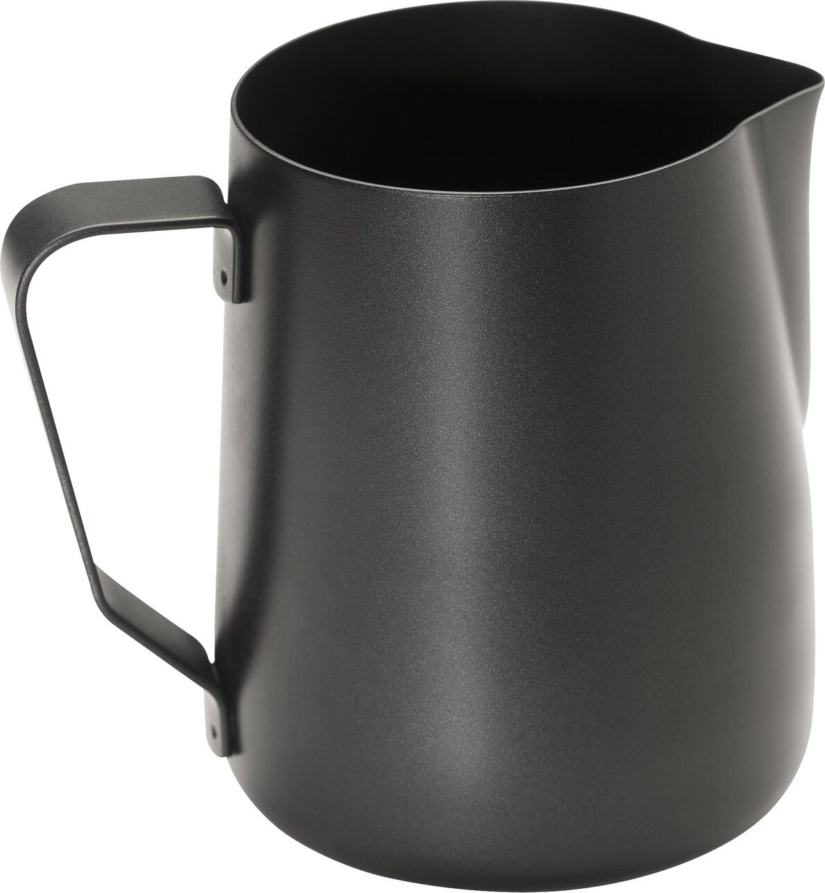 APS Assheuer + Pott Stainless Steel Milk Jug, 600 ml, Black, Round Shape, Non-Stick Coating, Non-Drip Spout for Latte Art, Professional Gastronomy and Home Use, Dishwasher Safe