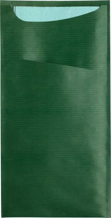 Set de 100 piese saculeti pentru tacuturi Garcia De Pou Besta Just in Time cu servetele 2 straturi, hartie kraft gofrata verde, sachet 11.2x22.5 cm, serveta 33x40 cm