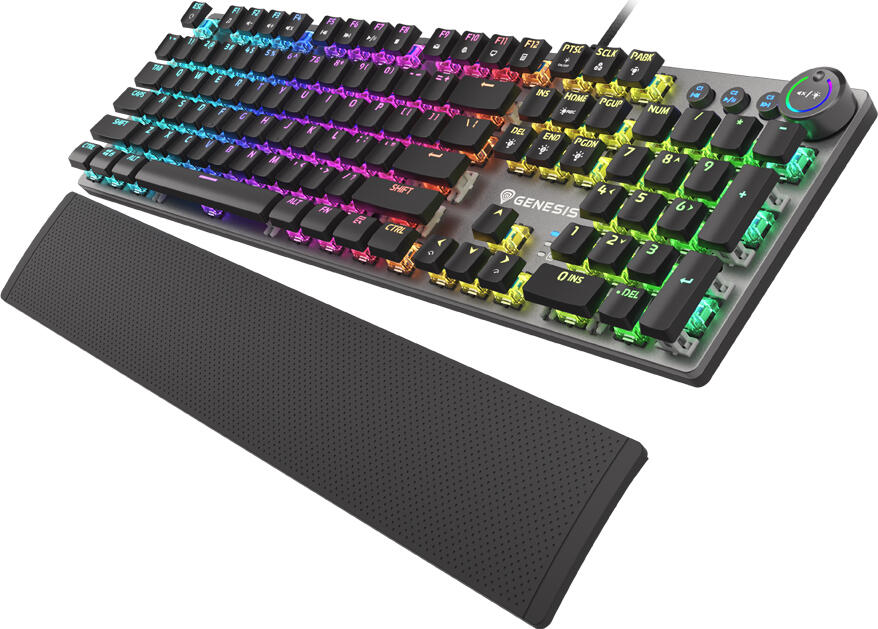 Genesis Thor 380 RGB Mechanical Gaming Keyboard NKG-1725, Outemu Blue Switches, RGB PRISMO Backlighting, Aluminium Body, Detachable Palm Rest, Black