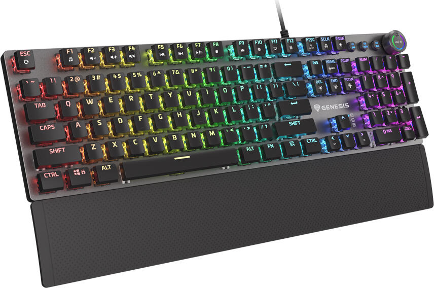 Genesis Thor 380 RGB Mechanical Gaming Keyboard NKG-1725, Outemu Blue Switches, RGB PRISMO Backlighting, Aluminium Body, Detachable Palm Rest, Black