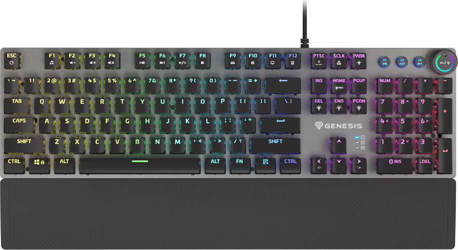 Genesis Thor 380 RGB Mechanical Gaming Keyboard NKG-1725, Outemu Blue Switches, RGB PRISMO Backlighting, Aluminium Body, Detachable Palm Rest, Black