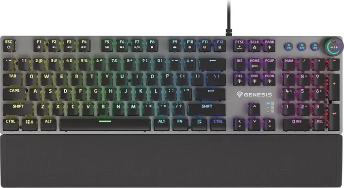 Genesis Thor 380 RGB Mechanical Gaming Keyboard NKG-1725, Outemu Blue Switches, RGB PRISMO Backlighting, Aluminium Body, Detachable Palm Rest, Black