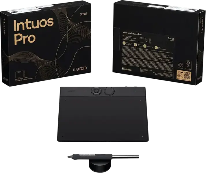Wacom Intuos Pro Small PTH-460 Graphics Tablet, Pro Pen 2, 8192 Pressure Levels, Bluetooth, USB-C, Multi-Touch, Black