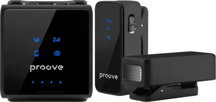 Proove ToneLine Wireless Lavalier Microphone System, Set of 2 Omnidirectional Mics with Charging Case, Noise Reduction, 70m Range, Black