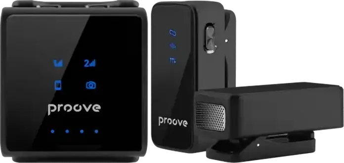 Proove ToneLine Wireless Lavalier Microphone System, Set of 2 Omnidirectional Mics with Charging Case, Noise Reduction, 70m Range, Black