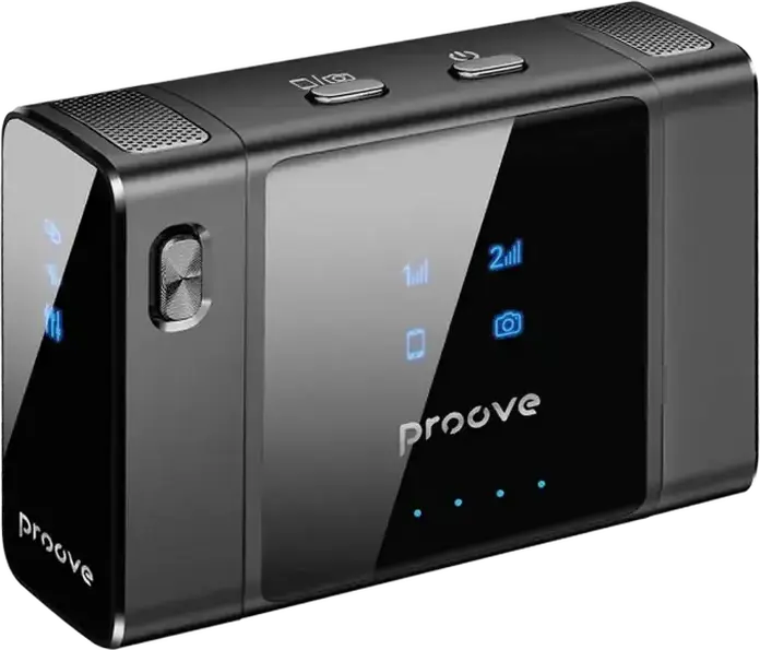 Proove ToneLine Wireless Lavalier Microphone System, Set of 2 Omnidirectional Mics with Charging Case, Noise Reduction, 70m Range, Black