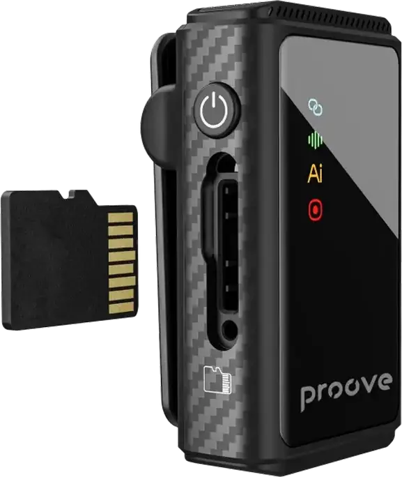 Proove Forum Pro Wireless Lavalier Microphone System with AI Noise Cancellation, 100m Range, Internal Recording, Charging Case, Black