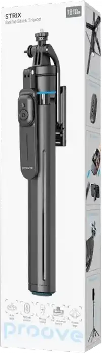 Proove Strix Bluetooth Selfie Stick Tripod, 115 cm Extended Length, ABS and Aluminum, Integrated Tripod with Remote Shutter, Black