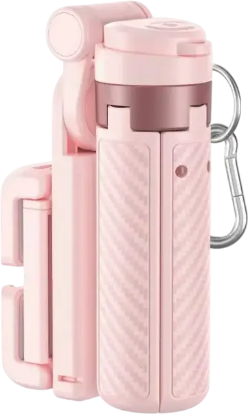 XO SS29 Portable Tripod and Selfie Stick, Pink, 64cm Extended Length, Aluminum and ABS, Bluetooth Remote, Carabiner Clip, Foldable Carbon Fiber Texture
