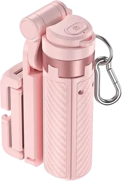 XO SS29 Portable Tripod and Selfie Stick, Pink, 64cm Extended Length, Aluminum and ABS, Bluetooth Remote, Carabiner Clip, Foldable Carbon Fiber Texture