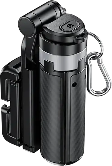 Tripod Portabil si Selfie Stick XO SS29, Negru, Lungime Extinsa 64cm, Aluminiu si ABS, Telecomanda Bluetooth, Clip Carabiner, Pliabil cu Textura Fibra de Carbon