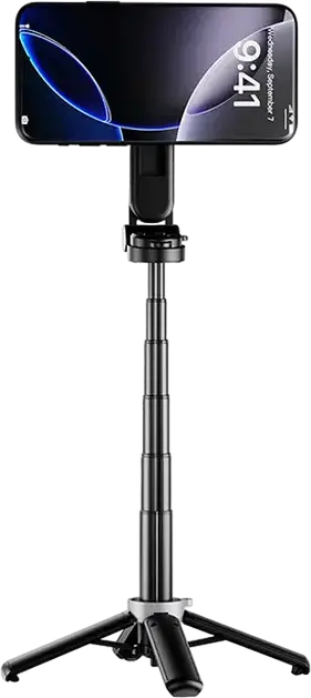 Tripod Portabil si Selfie Stick XO SS29, Negru, Lungime Extinsa 64cm, Aluminiu si ABS, Telecomanda Bluetooth, Clip Carabiner, Pliabil cu Textura Fibra de Carbon