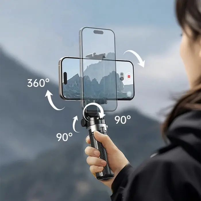 Tripod Portabil si Selfie Stick XO SS29, Negru, Lungime Extinsa 64cm, Aluminiu si ABS, Telecomanda Bluetooth, Clip Carabiner, Pliabil cu Textura Fibra de Carbon