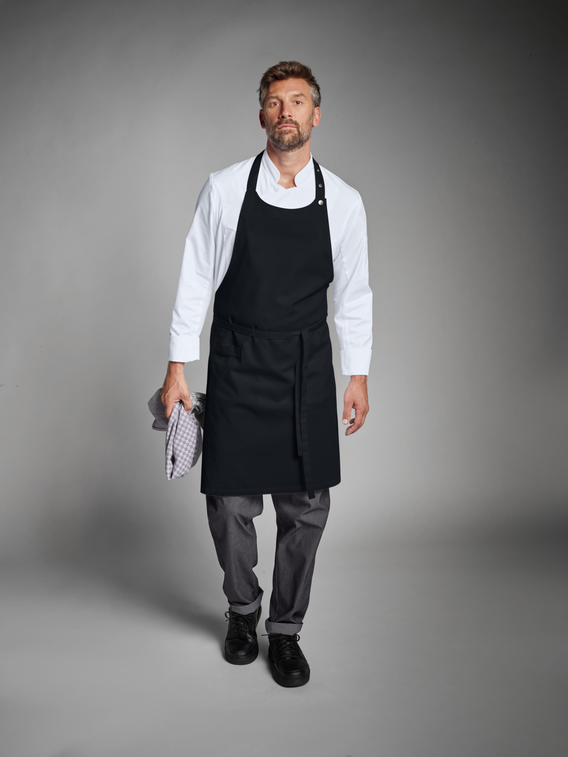 Jobeline Lenny Bib Apron, 88x100 cm, Black, 65% Polyester 35% Cotton, Adjustable Neckband, Side Dishcloth Loop, OEKO-TEX Standard 100