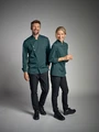Jobeline Lewis Men's Long-Sleeved Chef Jacket, 65% Polyester 35% Cotton, Regular Fit, Snap Button Closure, OEKO-TEX Certified, Petrol Green