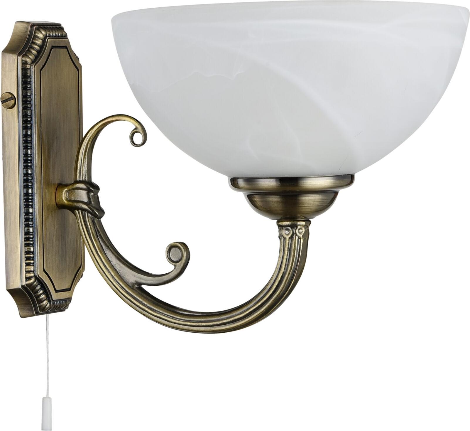 Maytoni Herbert ARM015WL-01BZ Classical Wall Sconce, Bronze Metal and Glass, E27 Socket, Pull Chain Switch, 255x503x178 mm, Indoor IP20