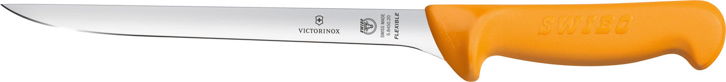 Cutit pentru filetare peste Victorinox Swibo 5.8450.20, Lama Flexibila din Otel Inoxidabil 20 cm, Maner Poliamida Portocaliu, Profesional