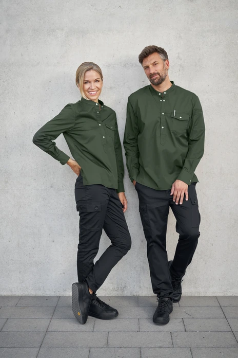 Jobeline Luca Women's Long-Sleeved Chef Shirt, 65% Polyester 35% Cotton, Regular Fit with Piqué Fabric Details and Breast Pocket