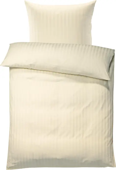 Pulsiva Satina 20 mm Bed Linen Set, 100% Cotton Satin, 207 TC, Classic Stripe Design, Hotel Closure, OEKO-TEX Standard 100, Champagne Beige